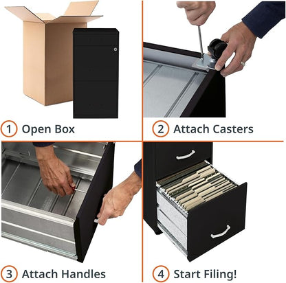 Lorell NuSparc Mobile 3 Drawer Locking Filing Cabinet | Pre-Assembled Steel Construction | Space-Saving Design is Perfect for Home and Small Office | Letter-Size | Assembled in North America