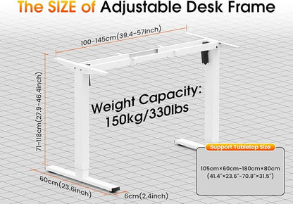 330 lbs Capacity Dual Motor Electric Standing Desk Frame, Height Adjustable Sit Stand up Desk Legs Base Workstation, Anti-Collision Function, 2 Hooks, White Frame Only