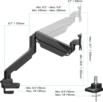 ARES WING Ultrawide Monitor Arm, Heavy Duty Single Monitor Mount for 13"-49" Curved Screens, Adjustable Stand for Desk with C-clamp & Grommet Base up to 40 LBS, Black