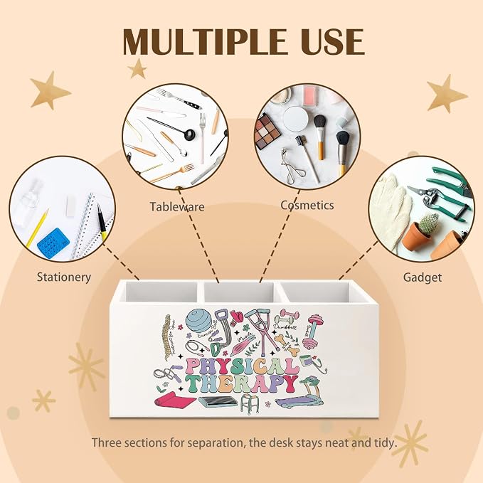 Physical Therapy Gifts Pen Holder for Desk, PT Gifts Wooden Box Sign Desk Decor for Office Home Decoration, Physical Therapist Gift Pencil Organizer, Therapy Office Decor