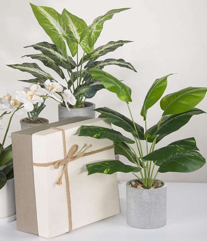 JC nateva 16" Small Fake Plants Artificial Tropical Faux Plants Indoor for Office Desk Shelf Bathroom Home Decor