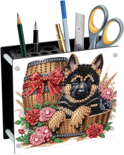 DIY Diamond Painting Kit，Little Black Dog Special Shape diamond painting pen holder, Acrylic Daily Office Desktop Decoration Storage Item