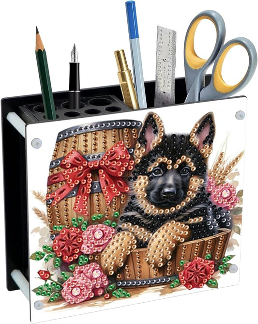 DIY Diamond Painting Kit，Little Black Dog Special Shape diamond painting pen holder, Acrylic Daily Office Desktop Decoration Storage Item