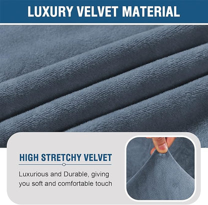H.VERSAILTEX Armless Accent Chair Covers Thick Velvet Armless Chair Slipcovers High Stretch Chair Covers for Living Room Hotel Furniture Protector with Elastic Bottom(Small, Stone Blue)