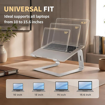 Orionstar Ergonomic Laptop Stand, Premium 5mm Aluminum Riser for 10-15.6 Inch Notebook Computer, Tool-Free Detachable Elevator Holder for Desk Office, Sturdy Riser for Eye-Level Neck Relief, Silver