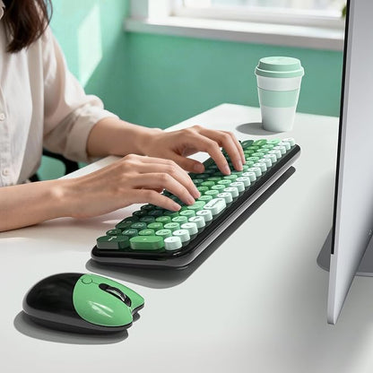 MOFII Wireless Keyboard and Mouse Combo, Full Size 2.4G Retro Round Computer Keyboard and Mouse Set, Plug and Play, for Windows, Computer, Desktop, PC, Notebook - (Green Gradient)