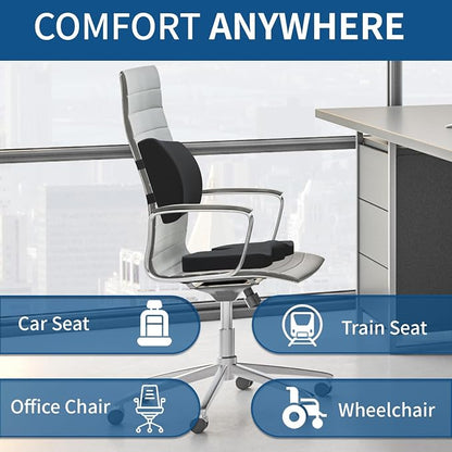Memory Foam Seat Cushion & Lumbar Support Pillow for Office Chair Car Wheelchair Orthopedic Chair Pad and Back Cushion with Adjustable Straps for Lower Back, Tailbone, Sciatica, Hip Pain Relief