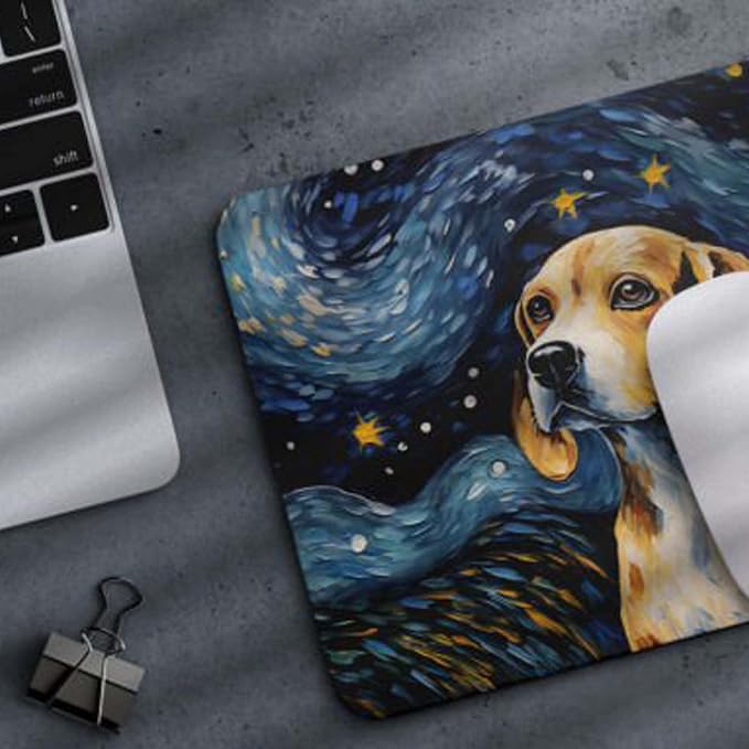Tubbie Prints Starry Night Beagle Dog Mouse Pad for Computer Laptop Home Office Gaming Working Desk Desktop Accessories Non-Slip Rubber Mouse Pad for Dog Lovers (Beagle)
