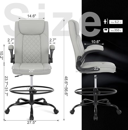 Misolant Drafting Chair, Tall Office Chair for Standing Desk, Standing Chair with Adjustable Height and Flip-up Armrest, Leather Drafting Chair, High Office Chair for Counter Height Desk