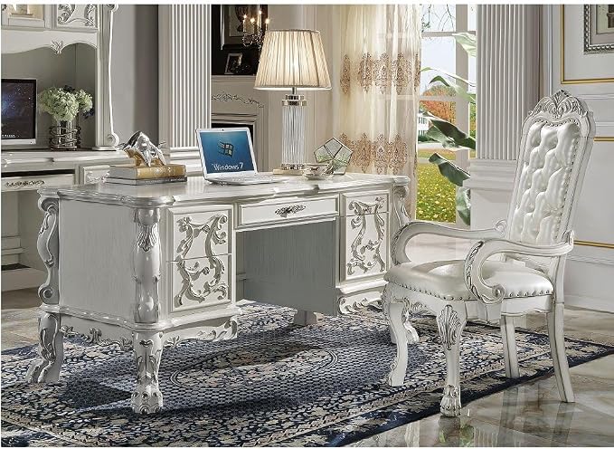 Acme Furniture Dresden Synthetic Leather Upholstered Executive Office Chair, Bone White