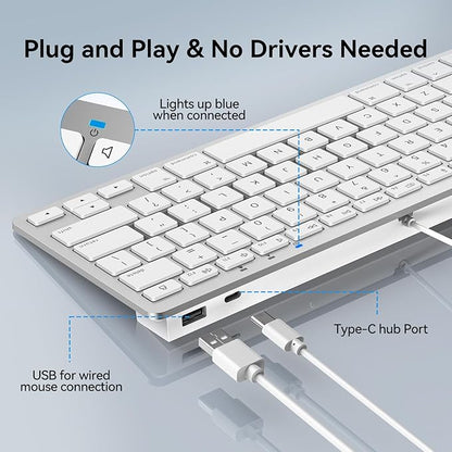 TECKNET USB Wired Keyboard and Mouse for Mac, Dual Interface(Type-C and USB A), Ergonomic Slim Keyboard Set Compatible with MacBook, iMac, Mac mini/Pro, White