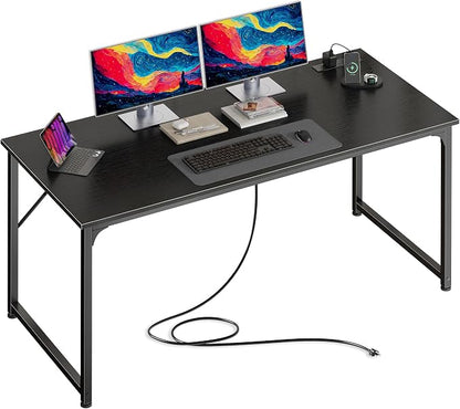 PRAISUN 54 X 24 Inch Computer Desk with Power Outlets & USB-C Port,Larger and Longer Office Desk with Deeper Desktop, Study, Bedroom, Writing Work from Home Table, Metal Frame, Black