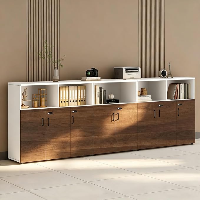 File Cabinet with Password Lock, Wood Lateral Filing Cabinet for Letter/A4 Files, 3 Drawer with Door, Printer Stand with Open Shelves for Home Office