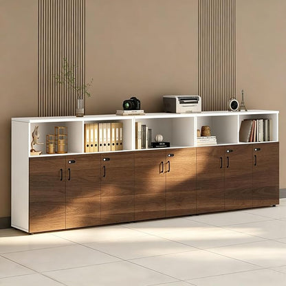 File Cabinet with Password Lock, Wood Lateral Filing Cabinet for Letter/A4 Files, 3 Drawer with Door, Printer Stand with Open Shelves for Home Office