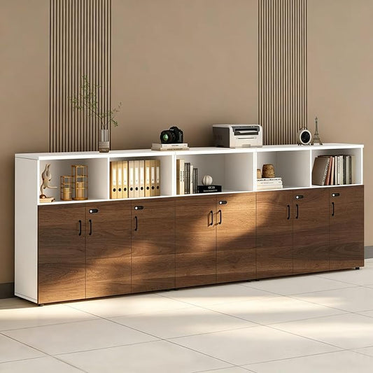 File Cabinet with Password Lock, Wood Lateral Filing Cabinet for Letter/A4 Files, 3 Drawer with Door, Printer Stand with Open Shelves for Home Office