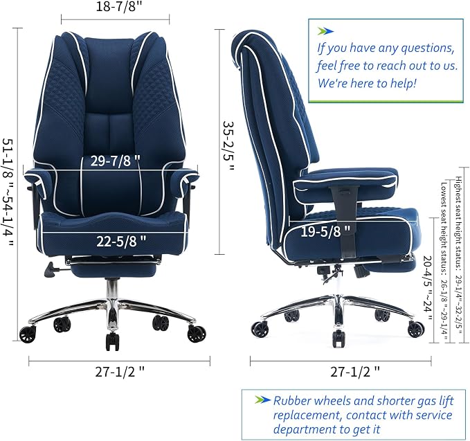 EXCEBET Big and Tall Office Chair 400lbs Wide Seat, Leather High Back Executive Office Chair with Foot Rest, Ergonomic Chairs Lumbar Support for Lower Back Pain Relief (Mesh Dark Blue)