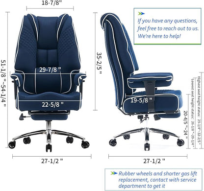 EXCEBET Big and Tall Office Chair 400lbs Wide Seat, Leather High Back Executive Office Chair with Foot Rest, Ergonomic Chairs Lumbar Support for Lower Back Pain Relief (Mesh Dark Blue)