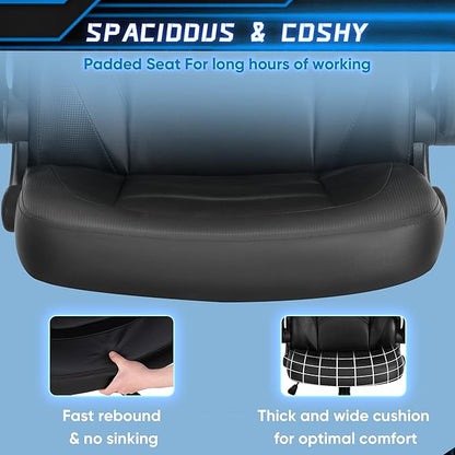 OLIXIS Computer Gaming Desk Chair - Ergonomic Video Game with Comfy Lumbar Support and headrest, PU Leather with Flip-up Arms, Adjustable Height and Swivel Wheels, for Adults, Black