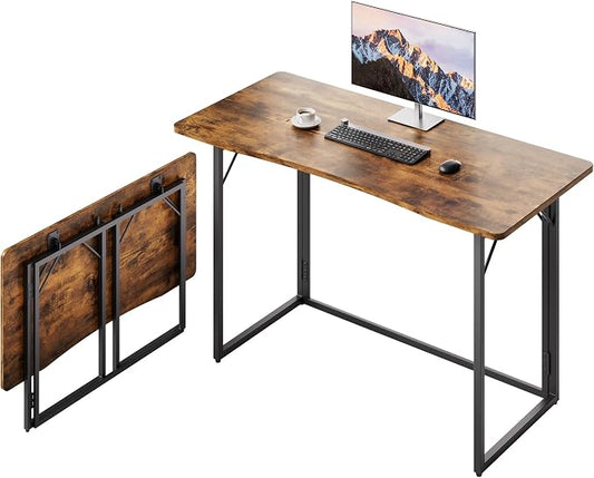 JOYMOOP Folding Desk Rustic Brown - 47.2", No Assembly Foldable Desk for Home, Office - Large Size, Wooden Top Folding Computer Desk for Working, Writing, Studying