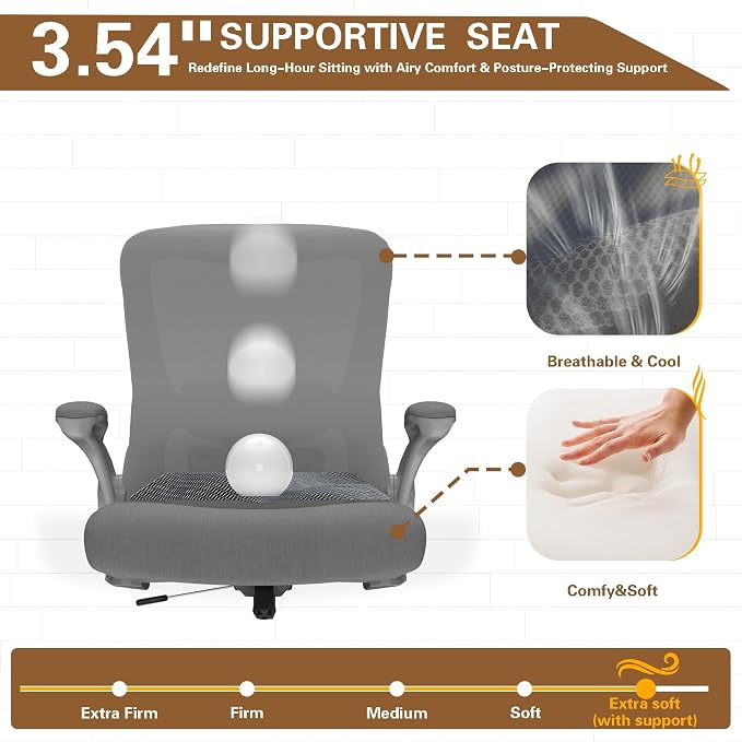 Ergonomic Office Chair for Long Hours, Padded Lumbar Support for Lower Back Relief, 330 lb Capacity, Comfortable Computer Desk Chair for Home Office, Computer & Study