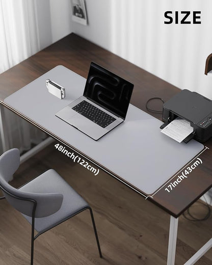 AFIING Leather Desk Pad Protector- 48" x 17" Office Desk Mat, Non-Slip PU Leather Mouse Pad, Waterproof Desk Blotter Mat, Desk Cover Mat for Office and Home (Light Grey)
