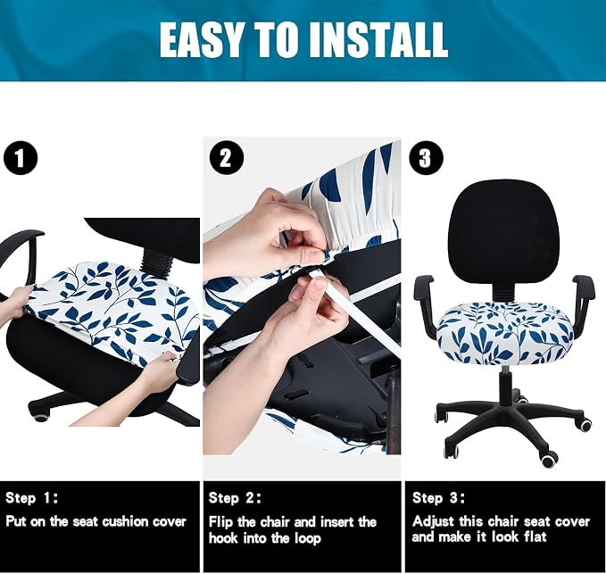 Smiry Printed Office Computer Chair Seat Covers, Stretch Fit Universal Desk Rotating Chair Cover Washable Removable Seat Cushion Protectors - Teal and White