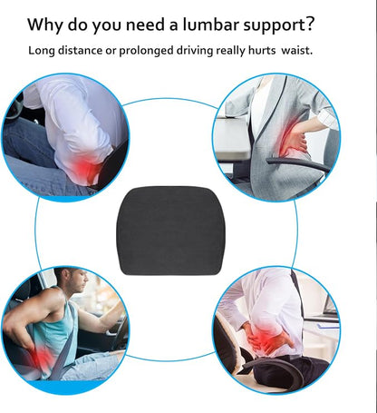 TOPABYTE Lumbar Support Pillow Ergonomic Memory Foam Lumbar Pillow for Lower Back Pain Relief - Back Cushion for Driving, Chair Support for Car, Office & Gaming Chairs (Black, 1PC)