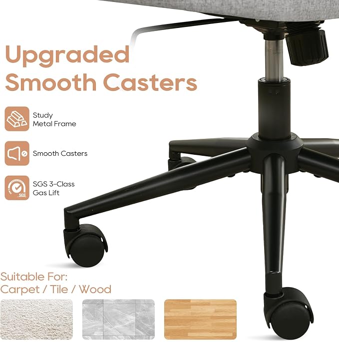 IPKIG Criss Cross Chair, Small Armless Desk Office Computer Chair with Wheels and Lumbar Pillow, Comfy Adjustable Swivel Task Vanity Chair Linen, Grey