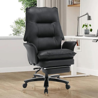 Big and Tall Office Chair with Footrest, 500Lbs Heavy Duty Executive Office Chair with Wide Seat,Ergonomic High Back Computer Chairs for Heavy People,Home Office Desk Chair,Black