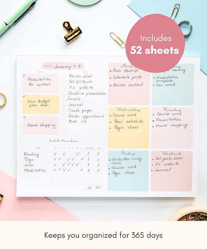 Lamare Weekly Planner Notepad – Premium Undated Weekly To Do List Notepad