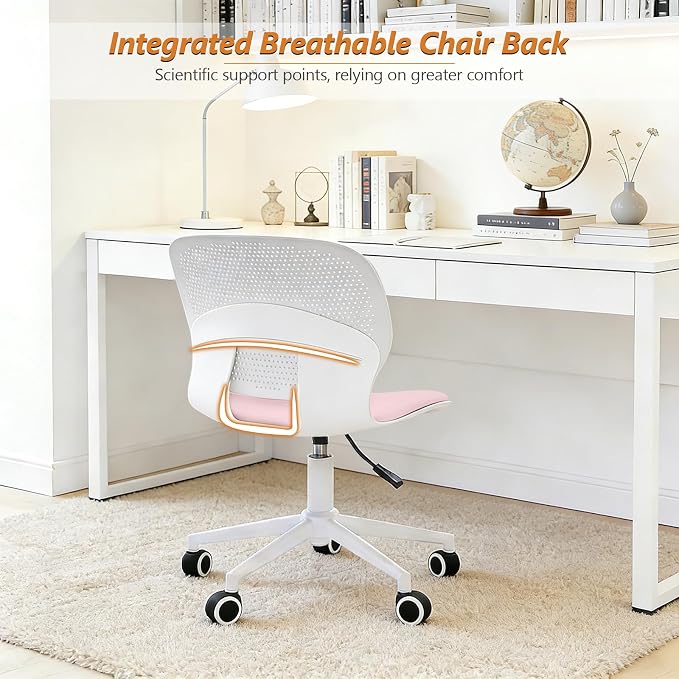 Home Office Chair, Armless Mid-Back Computer Desk Chair with Breathable Backrest and Padded Cushion, Height Adjustable Swivel Ergonomic Task Chair for Home, Work, Study