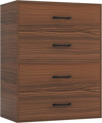 2 Drawer Lateral File Cabinet, Stackable Home Office Drawers, Under Desk Printer Stand, Low Storage Organizer, Horizontal Wooden Filing Cabinet for Study Living Room, No Wheels (2, Walnut)