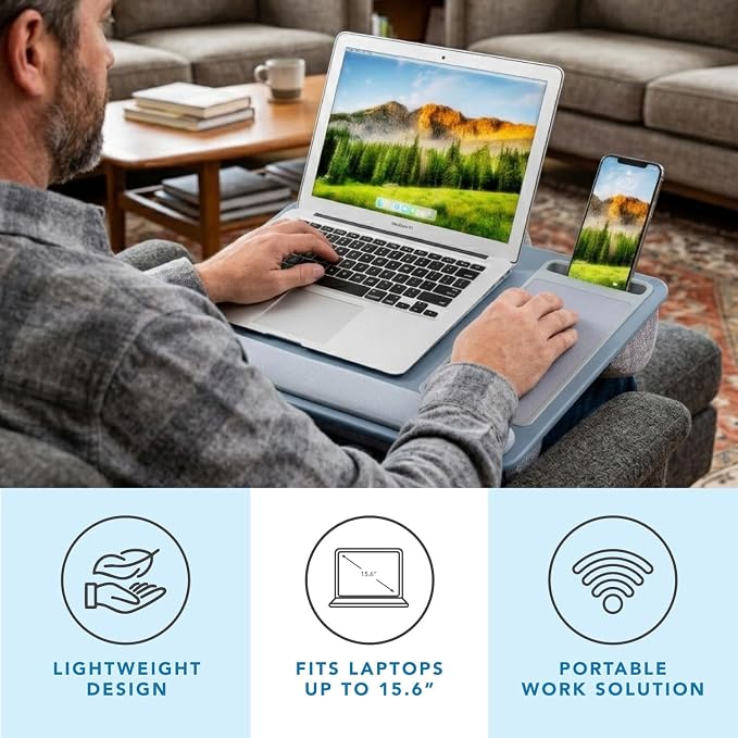 LAPGEAR Home Office Pro Lap Desk with Wrist Rest, Mouse Pad, and Phone Holder - Slate Blue - Fits up to 15.6 Inch Laptops - Style No. 91623