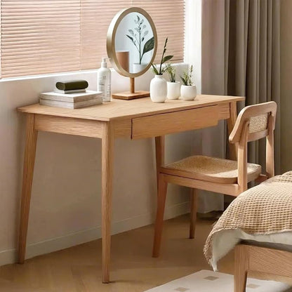 100% Solid Oak Wood Home Office Desk, Writing Computer Desk with Drawer for Home Office Sturdy Writing Workstation 39"