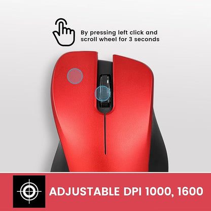 Perixx PERIMICE-621R Wireless Mouse - Silent Click with Ergo Design - Compatible for Desktop and Laptop PC - Wireless 2.4 GHz - Red