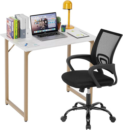 PayLessHere 32 Inch Home Office Desk and Chair Set,32 Inch Computer Desk with Ergonomic Height Adjustable Office Chair for Home Office,White&Black