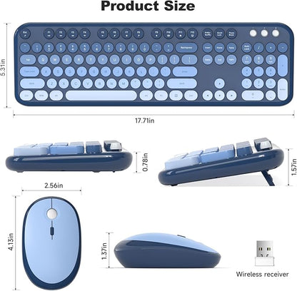 MOFII Wireless Keyboard and Mouse Combo,2.4G Typewriter Keyboard Quiet Mice | Retro Full Size Computer Keyboards, Cute Mouse, USB Dongle Plug and Play, for PC,Laptop,Desktop,Windows (Sea Blue Gradient)