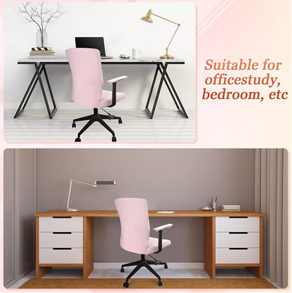 Tatuo 3 Pcs Computer Office Chair Cover Universal Rotating Chair Slipcovers Protector Removable Washable Office Armrest Covers with Zipper for High Back Seat Backrest(L,Waffle,Pink)