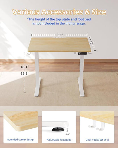 YIHAYO One-Piece Low Height Adjustable Desk, Lifts 18.1-28.3 Inches, Electric Standing Desk for Short People, 32 x 24 Inches Computer Table with Splice Board for Home Office, Natural