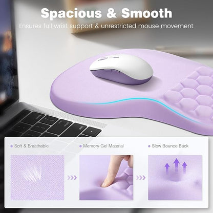 Ospelelf Ergonomic Mouse Pad and Keyboard Stand Wrist Rest Set, Memory Foam Comfort, Pain Relief for Typing, Office Desk Accessories, Purple