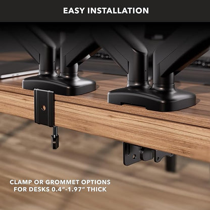 Mount-It! Dual Monitor Desk Mount, Two Independent Gas Spring Arms, Fits 13-32" Screens up to 17.6 lbs Each, VESA 75x75 & 100x100, Full Motion Tilt Swivel Rotate, C-Clamp & Grommet Base