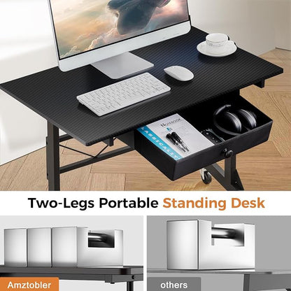 GTPLAYER Small Standing Desk Adjustable Height Small Computer Desk Mobile Portable Rolling Laptop Table with Wheels 32" Computer Workstation Sit Stand Desks Portable Standing Table Treadmill desks