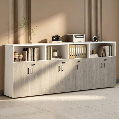 File Cabinet with Password Lock, Wood Lateral Filing Cabinet for Letter/A4 Files, 3 Drawer with Door, Printer Stand with Open Shelves for Home Office