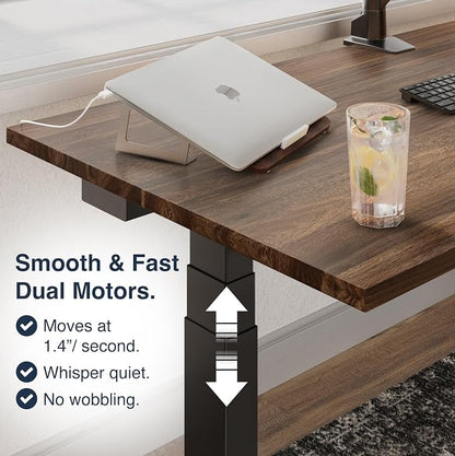 Desky Dual Hardwood Sit Stand Desk - Electric Standing Desk - Dual Motor,3 Stage Adjustable Height Desk - Solid Wood Whole-Piece Top - Standing Desk with Cable Management