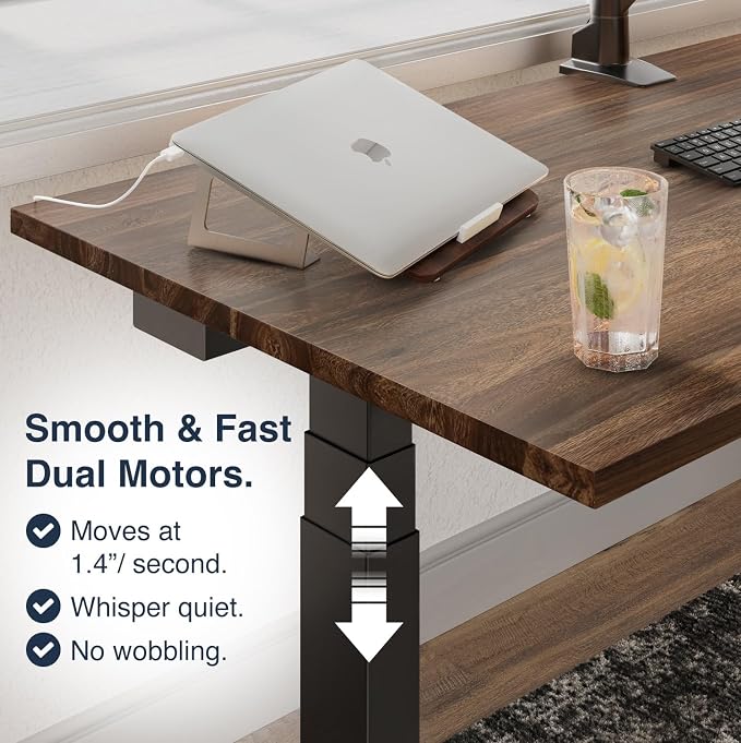 Desky Dual Hardwood Sit Stand Desk - Electric Standing Desk - Dual Motor,3 Stage Adjustable Height Desk - Solid Wood Whole-Piece Top - Standing Desk with Cable Management