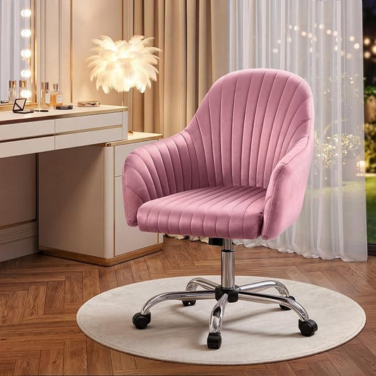 Warmiehomy Vanity Chair, Velvet Office Chair, Desk Chair for Home Office, Comfy Task Chair with Arm Rest for Reading Makeup, Dusty Rose