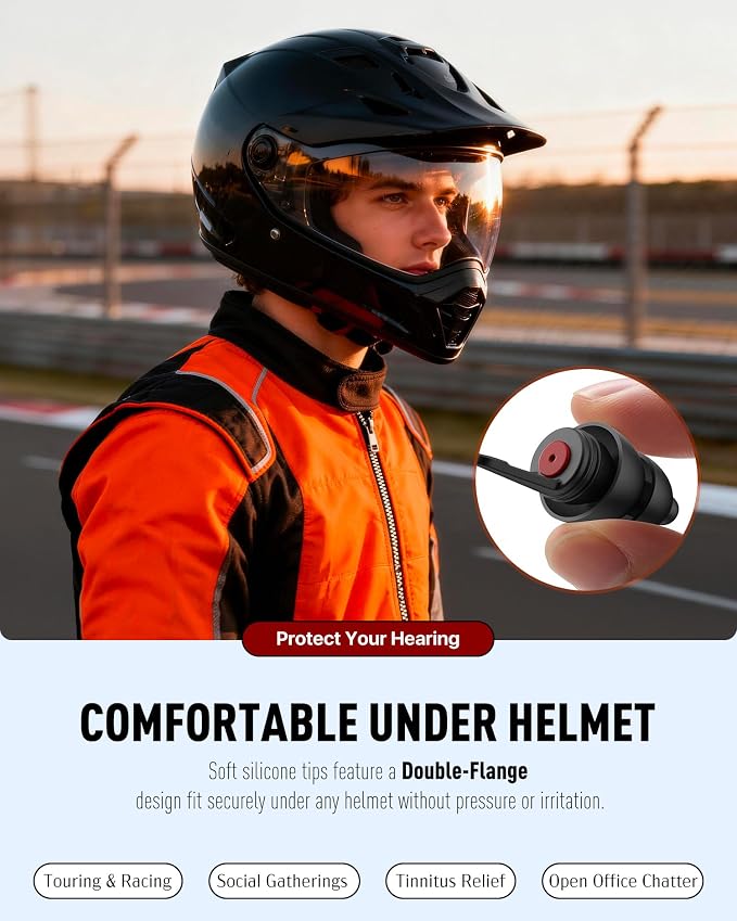Motorcycle Ear Plugs for Wind Noise Reduction, 2 Pairs Reusable Motorcycle Accessories - Moto Earplugs, Soft Comfortable Hearing Protection for Motorbike, Touring, Racing, Riding - 25dB, Biker Gifts