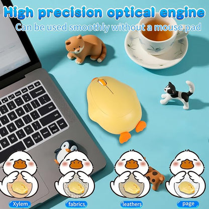 Cute Duck Bluetooth Wireless Mouse -Rechargeable,Dual Mode Connection, Silent Scroll Wheel, 1600 DPI - Perfect for Laptops, PCs, and Tablets (Yellow)