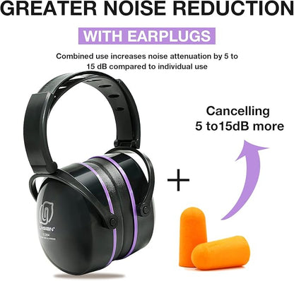 LYSIAN 31dB Hearing Protection Earmuffs, Foldable Adjustable Safety Ear Muffs for Shooting, Construction, Lawn Mowing, Adults