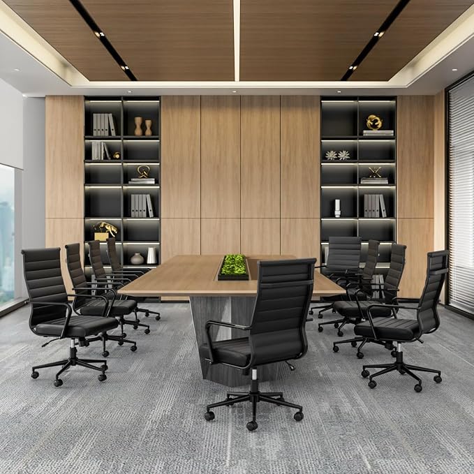 Okeysen Leather Office Desk Chair, Conference Room Chairs Executive Chair Ribbed, Ergonomic Height Adjustable Swivel Rolling Chair for Home Office